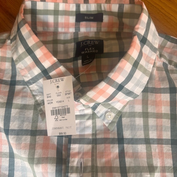 Jcrew Men’s Flex Washed Slim Button Up Shirt - NWT - Sz L - Picture 2 of 3